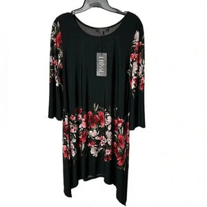 Lbisse NWT hanky floral midi  dress, XL. Black,red, 
Scoop,pullover,event